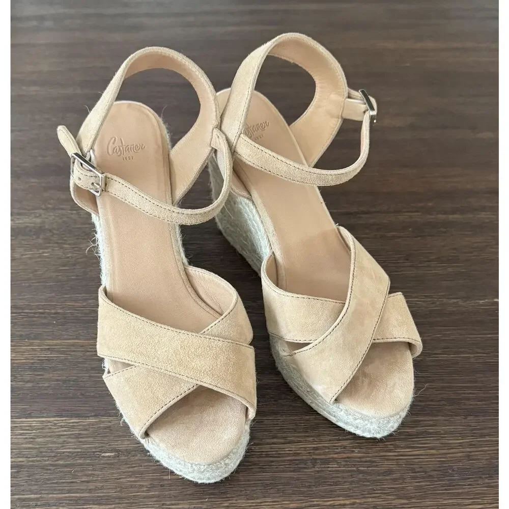 Castaner Blaudell Espadrille Suede Wedge Sandals Size 8.5 EU 39 Beige - Picture 5 of 15
